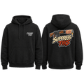 AK Lager Runs Dirty hoodie — front and back, transparent background