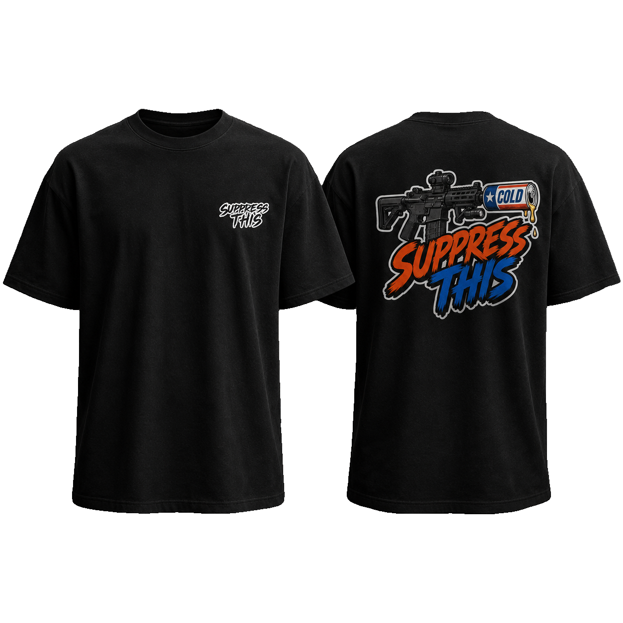 CQB Cold Low Profile tee — front and back, transparent background