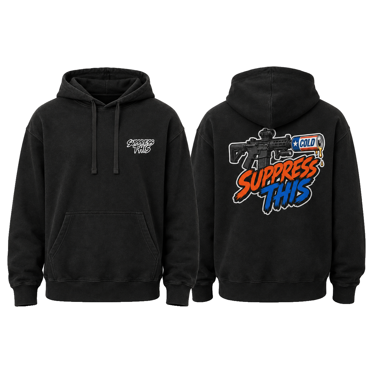 CQB Cold Low Profile hoodie — front and back, transparent background