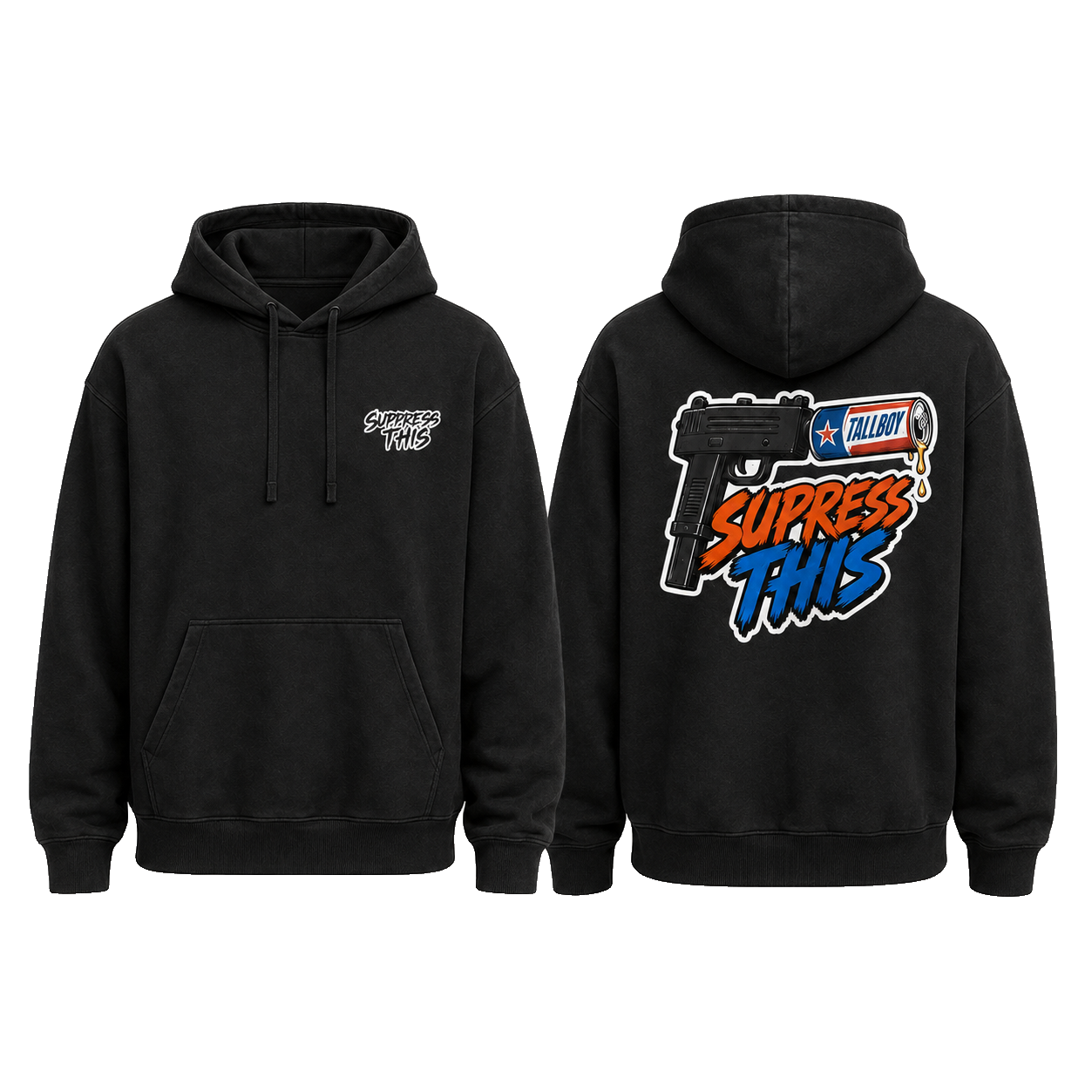 MAC Tallboy Big Night hoodie — front and back, transparent background