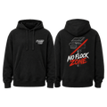No Flock Zone hoodie — front and back, transparent background