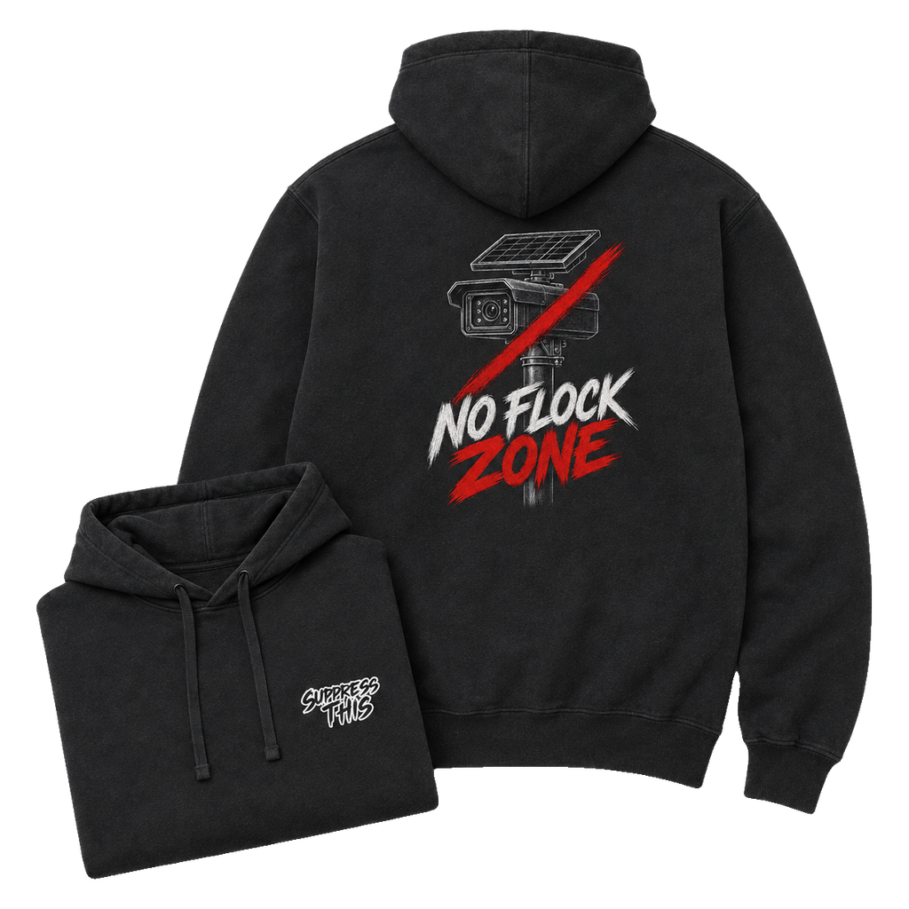 No Flock Zone hoodie — flat lay detail