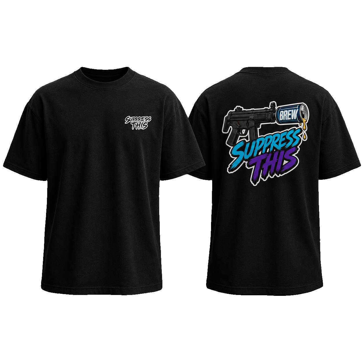 SMG Brew Mag Dump tee — front and back, transparent background