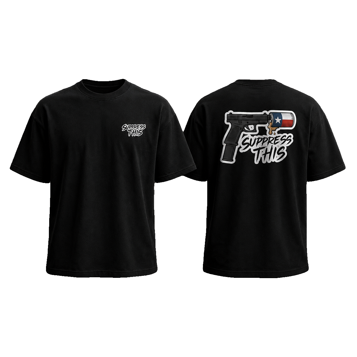 Texas Can Come and Drink It tee — front and back, transparent background