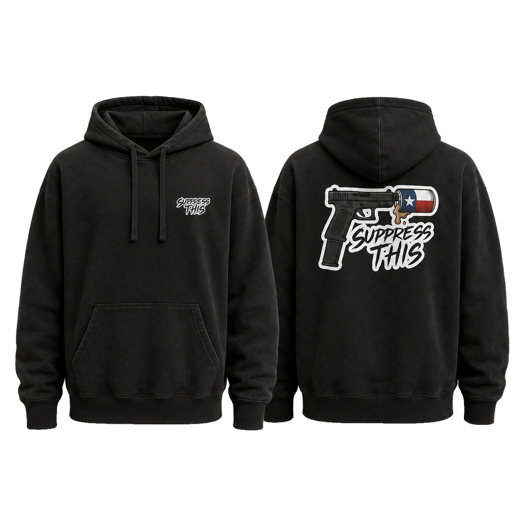 Texas Can Come and Drink It hoodie — front and back, transparent background